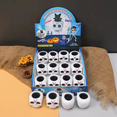 Halloween Κύπελλο Συμπίεσης Κρανίου Παιχνίδι Αποσυμπίεσης TPR Κεφάλι Σκελετού Παιχνίδι Φάρσας για Πάρτι και Δώρα για Παιδιά
