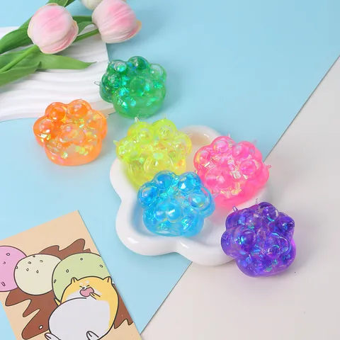 Jouet Moelleux en Forme de Patte de Chat Avec Paillettes Colorées Brillantes Silicone Maltose Anti-Stress Jouet à Presser pour Enfants Adultes Décompression