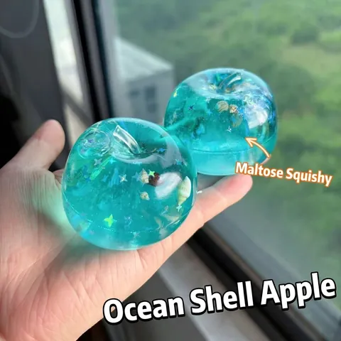 Juguete Squishy de Manzana y Cubito de Hielo del Océano con Conchas Textura de Maltosa Juguete Antiestrés para Apretar Hecho a Mano para Adultos y Adolescentes