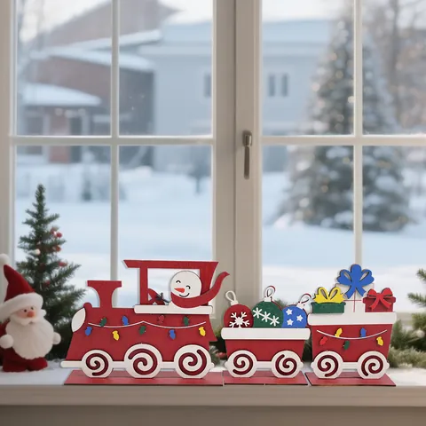 Kerst Houten Trein Ornament DIY Rendier Sneeuwpop Kerstman Bureau Decoratie Feestelijke Huisdecoratie Vakantie Cadeau