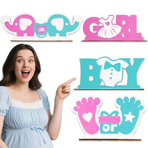 Gender Reveal Party Houten Tafeldecoratie Schattige Olifant Voetafdruk BOY GIRL Letter Bureaustandaard Voor Baby Shower Viering