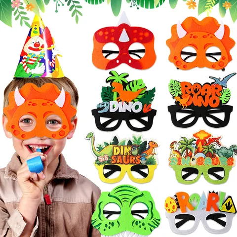 Cartoon Dinosaurier Party Brillen Für Kinder Geburtstag Mit Filz Dino Masken Fluoreszierende Brillen Für Jungen Mädchen Deko