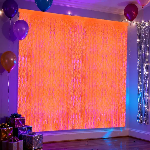 Fluoreszierender Wellen Lamettavorhang Neon Thema Party Deko Macaron Wellen Folienfransen Türvorhang Hintergrund Für Geburtstag Hochzeit Feier Event Zubehör
