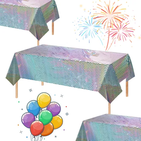 Holografisch Laser Golfpatroon Feest Tafelkleed Waterdicht Oliebestendig PET Rechthoekig Tafelkleed Verjaardag Bruiloft Viering