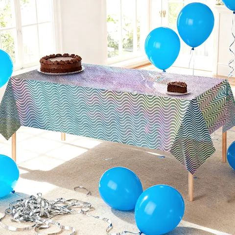 Holografisch Laser Golfpatroon Feest Tafelkleed Waterdicht Oliebestendig PET Rechthoekig Tafelkleed Verjaardag Bruiloft Viering