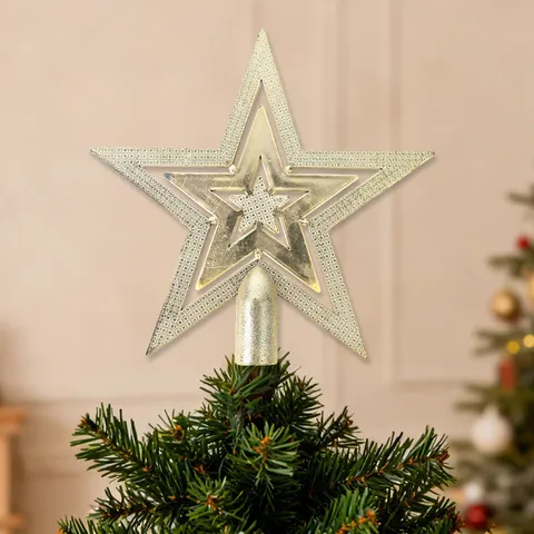Weihnachtsbaumspitze Stern Hohl Galvanisiert Pentagramm Ornament Kunststoff Glitzer Baumspitze Dekorationen Feiertag Party Zubehör Gold Silber