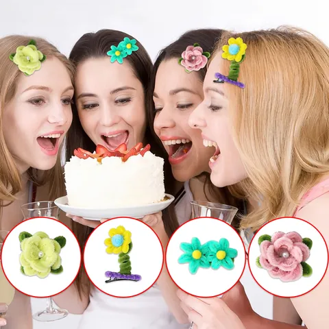 Pinza para el Cabello de Flor de Felpa Hecha a Mano Linda Horquilla Floral para Niños Mujeres Decoración de Fiesta de Cumpleaños Accesorios para el Cabello