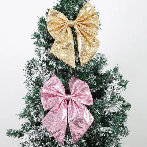 Decoración Colgante de Árbol con Lazo de Navidad con Lentejuelas Brillantes DIY Fiesta Navideña Lazo de Tela Brillante