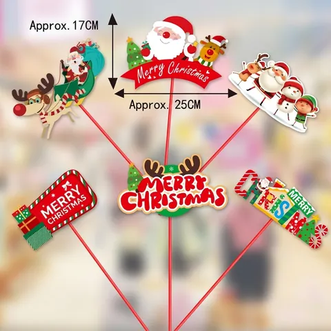 Cartoon Christmas Paper Hand-held Signs Reindeer Santa Claus Tabletop Ornaments For Xmas Party Mall Home Decoration