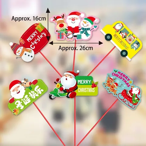 Cartoon Christmas Paper Hand-held Signs Reindeer Santa Claus Tabletop Ornaments For Xmas Party Mall Home Decoration