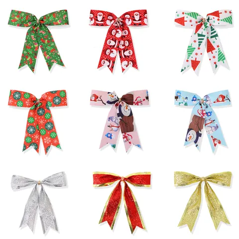 Handgemaakte Kerststrik Decoratie Voor Kerstboom Ornament Polyester Glitter Strikje Vakantie Geschenkdoos Accessoire