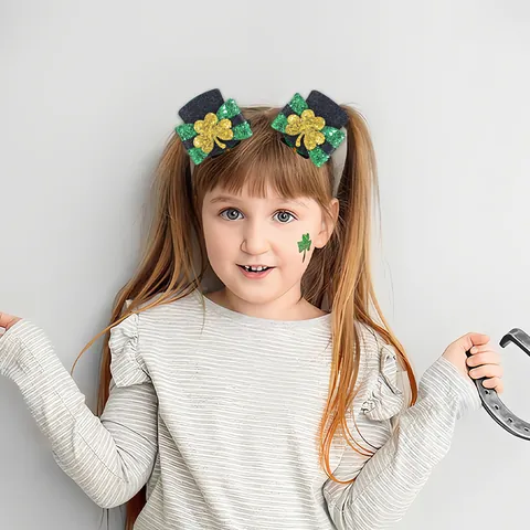 Fermagli per Capelli a Trifoglio per San Patrizio Verde Glitter Fiocco Mini Cappello Ferro di Cavallo Lucky Irlandese Festival Accessori per Capelli Donna Bambini