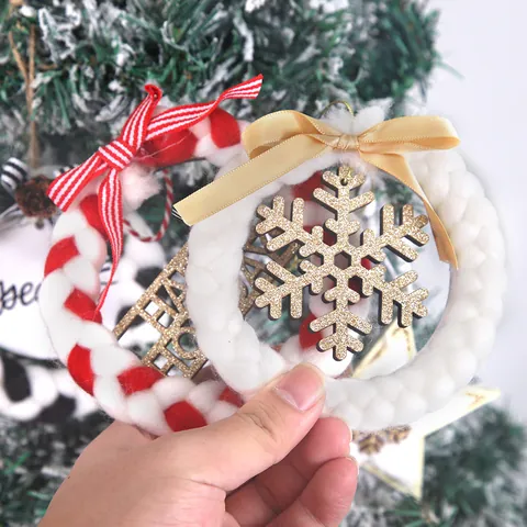 Kerst Pluche Geweven Houten Hangers Ster Sneeuwvlok Krans Met Strik Voor Kerstboom Huis Vakantie Decoratie Cadeaus