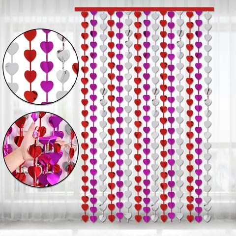 Tenda a Frange a Cuore Lucido PET Tinsel Sfondo per San Valentino Matrimonio Festa Decorazione Domestica Romantico Appeso a Parete