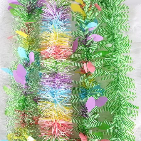 Guirnalda de Oropel de Pascua Huevo Colorido Conejo Cinta Colgante Para Hogar Jardín Decoración de Fiesta Festiva Guirnalda de Vacaciones de Primavera