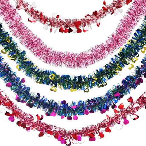 Ghirlanda di Tinsel a Cuore per San Valentino in Poliestere con Paillettes Metalliche e Ciondolo Decorazione per Matrimoni