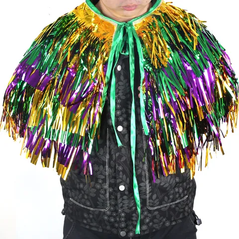 Mantello con Frange di Lametta per Carnevale Mardi Gras Accessori per Costumi con Nappe in Foglia Metallica per Performance al Festival Musicale