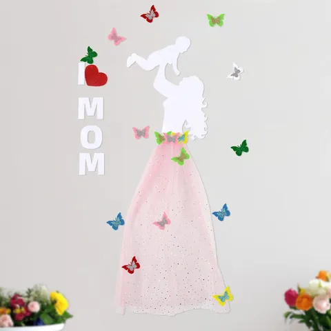 Decorazione per Feste Fai da Te Festa della Mamma Adesivo da Parete Sagoma Madre E Figlio Decorazione Farfalla Cuore