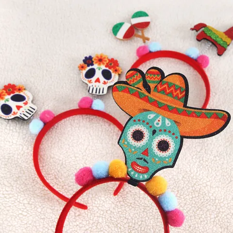 Mexikanisches Fiesta Party Haarband Cinco De Mayo Tag Der Toten Kaktus Totenkopf Sombrero Pinata Kostüm Zubehör