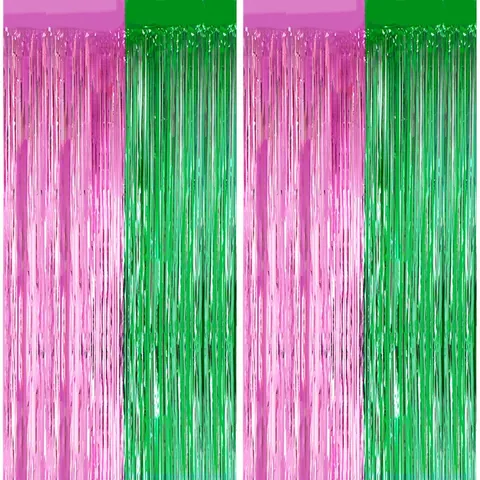Rosa Grüne Metallische Flitterfolien Fransenvorhänge Böse Hexe Thema Party Hintergrund Dekoration Glänzende Luftschlangen Wanddekor