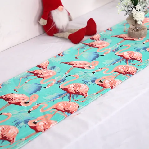Chemin de Table Style Hawaïen Flamant Rose Feuilles de Palmier Tropicales Imprimé Tissu Pour Fête d'Été Cuisine Décoration Maison