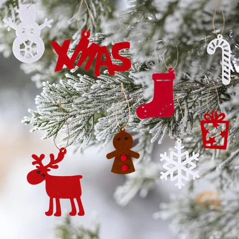 Christmas Felt Ornaments Set Non-woven Snowman Reindeer Snowflake Gingerbread Man Hanging Decoration Xmas Tree Holiday Party Decor