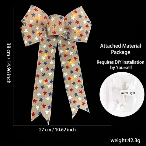 LED Leuchtende Weihnachtsschleife DIY Materialpaket Sterndruck Sackleinen Samt Schleife Ornament Für Weihnachtsbaum Haus Deko