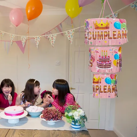 3-Stöckig Geburtstag Folienfransen Vorhang Feliz Cumpleaños Quaste Hängende Dekoration Krone Kuchen Ballon Thema Geburtstagsparty Zubehör