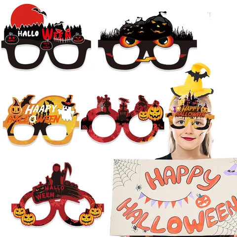Halloween Paper Party Glasses For Kids Adults Cartoon Ghost Pumpkin Bat Party Decoration Photo Props Eyewear