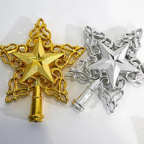 Hollow Pentagram Christmas Tree Star Topper Glitter Star Ornament For Festive Holiday Home Decoration Gold Silver Red Color