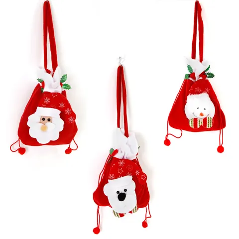 Cartoon Christmas Drawstring Gift Bag Plush 3D Santa Snowman Bear Pouch For Holiday Party Treat Candy Apple Storage Sack