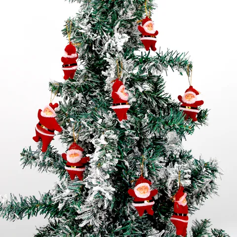 Christmas Tree Hanging Santa Claus Pendant Red Flocked Plastic Miniature Figurines For Holiday Party Home Decoration