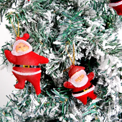 Christmas Tree Hanging Santa Claus Pendant Red Flocked Plastic Miniature Figurines For Holiday Party Home Decoration