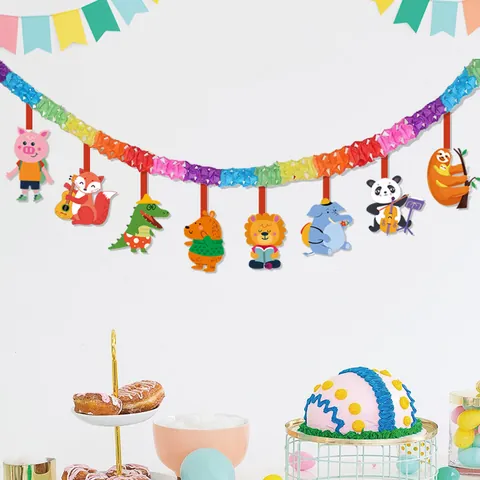 Cartoon Animal Train Children's Day Party Hanging Banner Rainbow Honeycomb Paper Garland For Birthday School Decoration