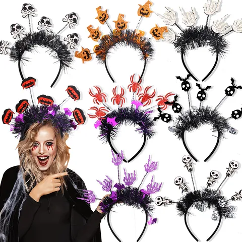 Cerchietto Spaventoso di Halloween Zucca Ragno Pipistrello Scheletro Glitter Decorazione per Feste Accessorio per Costumi Adulti Bambini