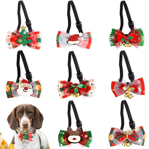Weihnachten Haustier Fliege Mit Glocke Verstellbar Polyester Halsband Für Hunde Katzen Weihnachtsmann Elch Haustierbedarf