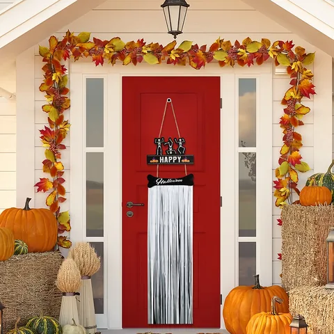 Decorazione Porta in Legno di Halloween Con Frange in Tinsel Cappello da Strega Pipistrello Scheletro Per Festa a Casa