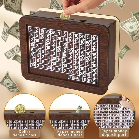 Wooden Money Box With Counter Goals Target Savings Box For Kids Adults Dollar Euro Goal Target Money Saving Box Decor