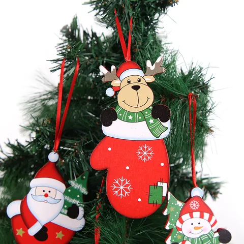 Cartoon Holz Weihnachtsbaum Hängende Ornamente Weihnachtsmann Elch Schneemann Bär Holzanhänger Für Zuhause Party Feiertag Dekoration