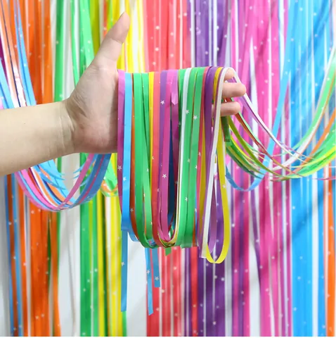 Macaron Rainbow Foil Fringe Curtain With Star Print For Birthday Party Backdrop Wedding Graduation Event Decoration