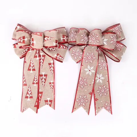 Lazos de Navidad de Falso Lino Adornos para Árbol de Navidad Estampado Nieve Árbol Estilo Arpillera Decoración de Fiesta para Escaparate Hogar