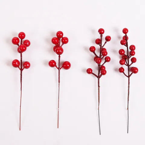 Tallos de Bayas Rojas Artificiales Rama de Bayas de Espuma para Decoración de Árbol de Navidad Guirnalda DIY Artesanía Decoración Festiva