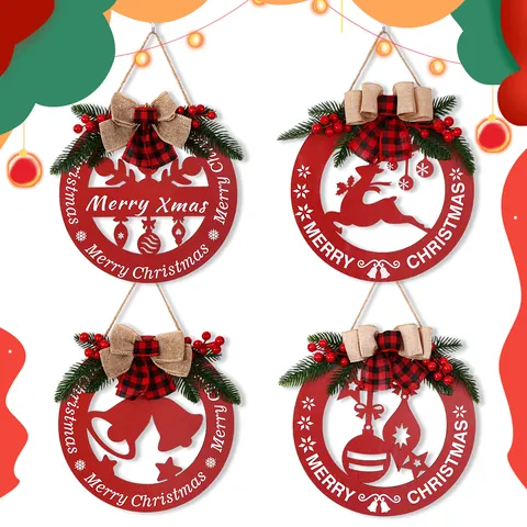 Cartello Sospeso in Legno di Natale Rosso Cavo Alce Renna Campana Sfera Decorativa Decorazione Porta Parete Natale Merry Christmas