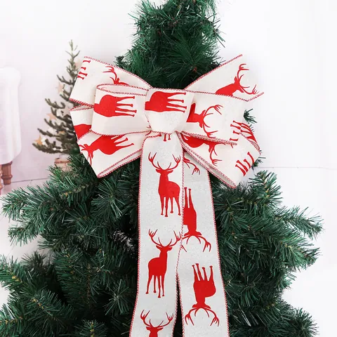Kerst Rood Eland Lint Feestelijke Party Decoratie Bedrukt Lint Rustiek Polyester Satijn Lint Voor Kerstboom Decoratie