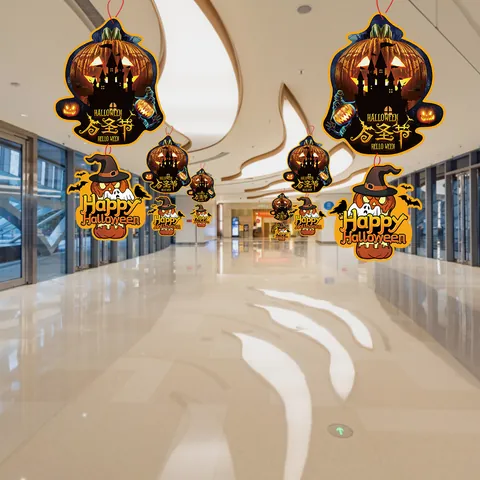 Decorazioni Sospese in Carta di Halloween Zucca Fantasma Pipistrello Strega Castello Ornamenti per Bar Centro Commerciale Festa