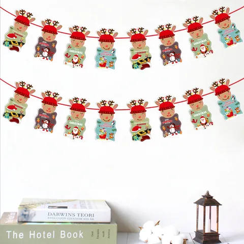 Banner Natalizio a Cartoni Animati in Carta Decorazione da Appendere Renna Babbo Natale Pupazzo di Neve Ghirlanda per Hotel Festa Casa Arredamento