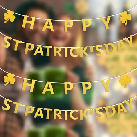Goldglitzer Happy St Patricks Day Banner Kleeblatt Girlande Irisches Festival Party Heim Bar Dekoration Requisiten
