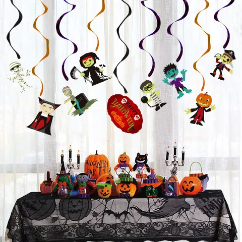 Halloween Hanging Swirl Decorations PVC Spiral Pendants Paper Vampire Mummy Pumpkin Ceiling Ornaments For Home Party Indoor Decor