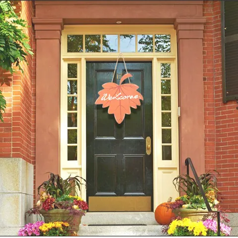 Panneau de Bienvenue en Bois Feuille d'Érable pour Action de Grâce Automne Rustique Décoration de Porte Suspendue Maison