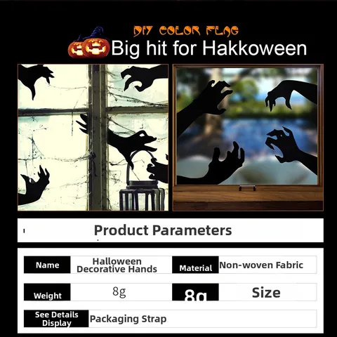 Décoration d'Halloween Ensemble de Main Fantôme en Tissu Non Tissé pour Vitrine Verre DIY Kit d'Autocollants en Feutre Décor